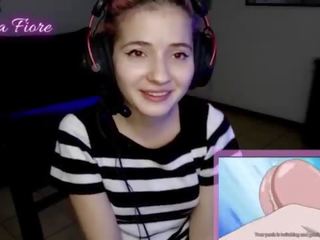 18yo youtuber gets concupiscent watching hentai during the stream and masturbates - Emma Fiore